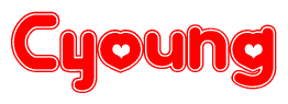 The image displays the word Cyoung written in a stylized red font with hearts inside the letters.