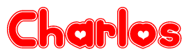 The image displays the word Charlos written in a stylized red font with hearts inside the letters.