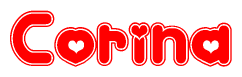 The image is a clipart featuring the word Corina written in a stylized font with a heart shape replacing inserted into the center of each letter. The color scheme of the text and hearts is red with a light outline.