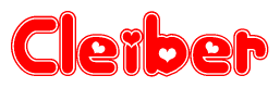 The image displays the word Cleiber written in a stylized red font with hearts inside the letters.