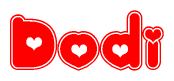 The image displays the word Dodi written in a stylized red font with hearts inside the letters.
