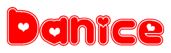 The image displays the word Danice written in a stylized red font with hearts inside the letters.