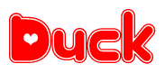 The image displays the word Duck written in a stylized red font with hearts inside the letters.