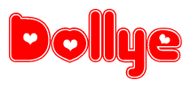 The image displays the word Dollye written in a stylized red font with hearts inside the letters.