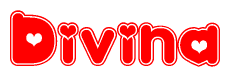 The image displays the word Divina written in a stylized red font with hearts inside the letters.