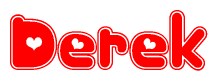The image displays the word Derek written in a stylized red font with hearts inside the letters.