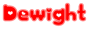 The image is a clipart featuring the word Dewight written in a stylized font with a heart shape replacing inserted into the center of each letter. The color scheme of the text and hearts is red with a light outline.