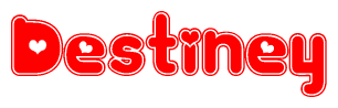 The image is a clipart featuring the word Destiney written in a stylized font with a heart shape replacing inserted into the center of each letter. The color scheme of the text and hearts is red with a light outline.