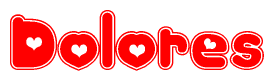 The image displays the word Dolores written in a stylized red font with hearts inside the letters.