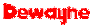 The image is a clipart featuring the word Dewayne written in a stylized font with a heart shape replacing inserted into the center of each letter. The color scheme of the text and hearts is red with a light outline.