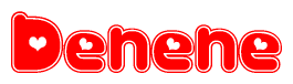 The image is a clipart featuring the word Denene written in a stylized font with a heart shape replacing inserted into the center of each letter. The color scheme of the text and hearts is red with a light outline.