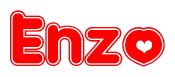 The image displays the word Enzo written in a stylized red font with hearts inside the letters.