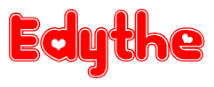 The image displays the word Edythe written in a stylized red font with hearts inside the letters.