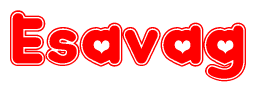   The image is a clipart featuring the word Esavag written in a stylized font with a heart shape replacing inserted into the center of each letter. The color scheme of the text and hearts is red with a light outline. 