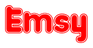 The image is a clipart featuring the word Emsy written in a stylized font with a heart shape replacing inserted into the center of each letter. The color scheme of the text and hearts is red with a light outline.