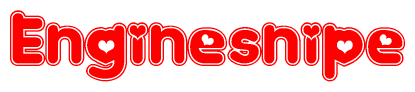 The image is a clipart featuring the word Enginesnipe written in a stylized font with a heart shape replacing inserted into the center of each letter. The color scheme of the text and hearts is red with a light outline.