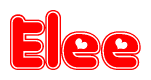 The image is a red and white graphic with the word Elee written in a decorative script. Each letter in  is contained within its own outlined bubble-like shape. Inside each letter, there is a white heart symbol.