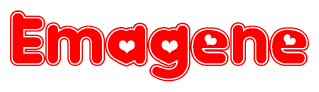 The image displays the word Emagene written in a stylized red font with hearts inside the letters.