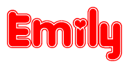 The image displays the word Emily written in a stylized red font with hearts inside the letters.