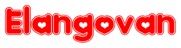 The image displays the word Elangovan written in a stylized red font with hearts inside the letters.