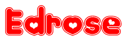 The image displays the word Edrose written in a stylized red font with hearts inside the letters.