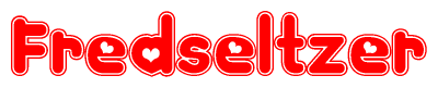 The image displays the word Fredseltzer written in a stylized red font with hearts inside the letters.