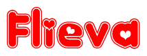 The image is a clipart featuring the word Flieva written in a stylized font with a heart shape replacing inserted into the center of each letter. The color scheme of the text and hearts is red with a light outline.