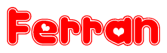 The image is a clipart featuring the word Ferran written in a stylized font with a heart shape replacing inserted into the center of each letter. The color scheme of the text and hearts is red with a light outline.