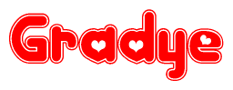 The image displays the word Gradye written in a stylized red font with hearts inside the letters.
