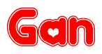 The image displays the word Gan written in a stylized red font with hearts inside the letters.