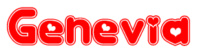 The image displays the word Genevia written in a stylized red font with hearts inside the letters.