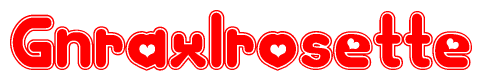 The image is a clipart featuring the word Gnraxlrosette written in a stylized font with a heart shape replacing inserted into the center of each letter. The color scheme of the text and hearts is red with a light outline.