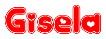 The image displays the word Gisela written in a stylized red font with hearts inside the letters.