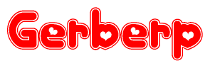 The image is a clipart featuring the word Gerberp written in a stylized font with a heart shape replacing inserted into the center of each letter. The color scheme of the text and hearts is red with a light outline.