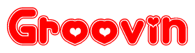 The image is a clipart featuring the word Groovin written in a stylized font with a heart shape replacing inserted into the center of each letter. The color scheme of the text and hearts is red with a light outline.