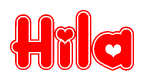 The image displays the word Hila written in a stylized red font with hearts inside the letters.