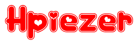 The image is a clipart featuring the word Hpiezer written in a stylized font with a heart shape replacing inserted into the center of each letter. The color scheme of the text and hearts is red with a light outline.
