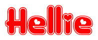 The image is a clipart featuring the word Hellie written in a stylized font with a heart shape replacing inserted into the center of each letter. The color scheme of the text and hearts is red with a light outline.