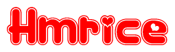 The image is a clipart featuring the word Hmrice written in a stylized font with a heart shape replacing inserted into the center of each letter. The color scheme of the text and hearts is red with a light outline.