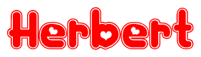 The image is a clipart featuring the word Herbert written in a stylized font with a heart shape replacing inserted into the center of each letter. The color scheme of the text and hearts is red with a light outline.