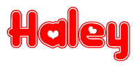 The image is a clipart featuring the word Haley written in a stylized font with a heart shape replacing inserted into the center of each letter. The color scheme of the text and hearts is red with a light outline.