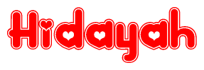The image displays the word Hidayah written in a stylized red font with hearts inside the letters.