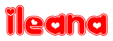 The image displays the word Ileana written in a stylized red font with hearts inside the letters.