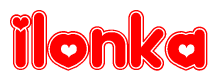 The image displays the word Ilonka written in a stylized red font with hearts inside the letters.