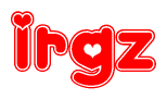 The image is a clipart featuring the word Irgz written in a stylized font with a heart shape replacing inserted into the center of each letter. The color scheme of the text and hearts is red with a light outline.