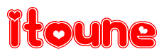 The image is a clipart featuring the word Itoune written in a stylized font with a heart shape replacing inserted into the center of each letter. The color scheme of the text and hearts is red with a light outline.