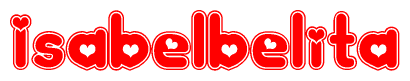 The image is a clipart featuring the word Isabelbelita written in a stylized font with a heart shape replacing inserted into the center of each letter. The color scheme of the text and hearts is red with a light outline.