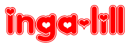 The image displays the word Inga-lill written in a stylized red font with hearts inside the letters.