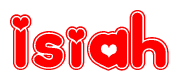The image displays the word Isiah written in a stylized red font with hearts inside the letters.