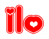 The image is a clipart featuring the word Ilo written in a stylized font with a heart shape replacing inserted into the center of each letter. The color scheme of the text and hearts is red with a light outline.